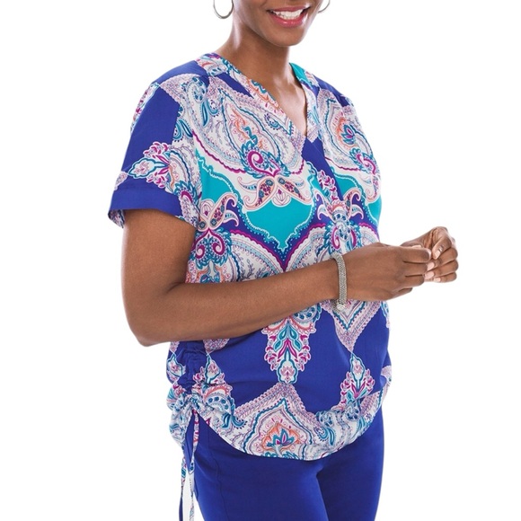 CHICO’S Blue Paisley Cinch Sides Top - Women’s 2 (US)Large - Picture 7 of 10